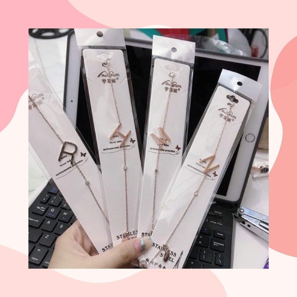 Gelang Tangan Titanium Serut Huruf Premium Import Anti Karat Inisial Aksesoris Fashion Wanita