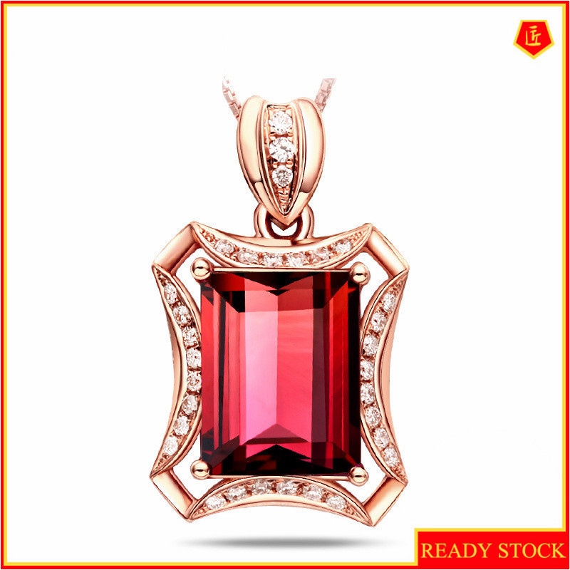 [Ready Stock]Fashion Inlaid 5 Karat Colored Gemstone Pendant Necklace