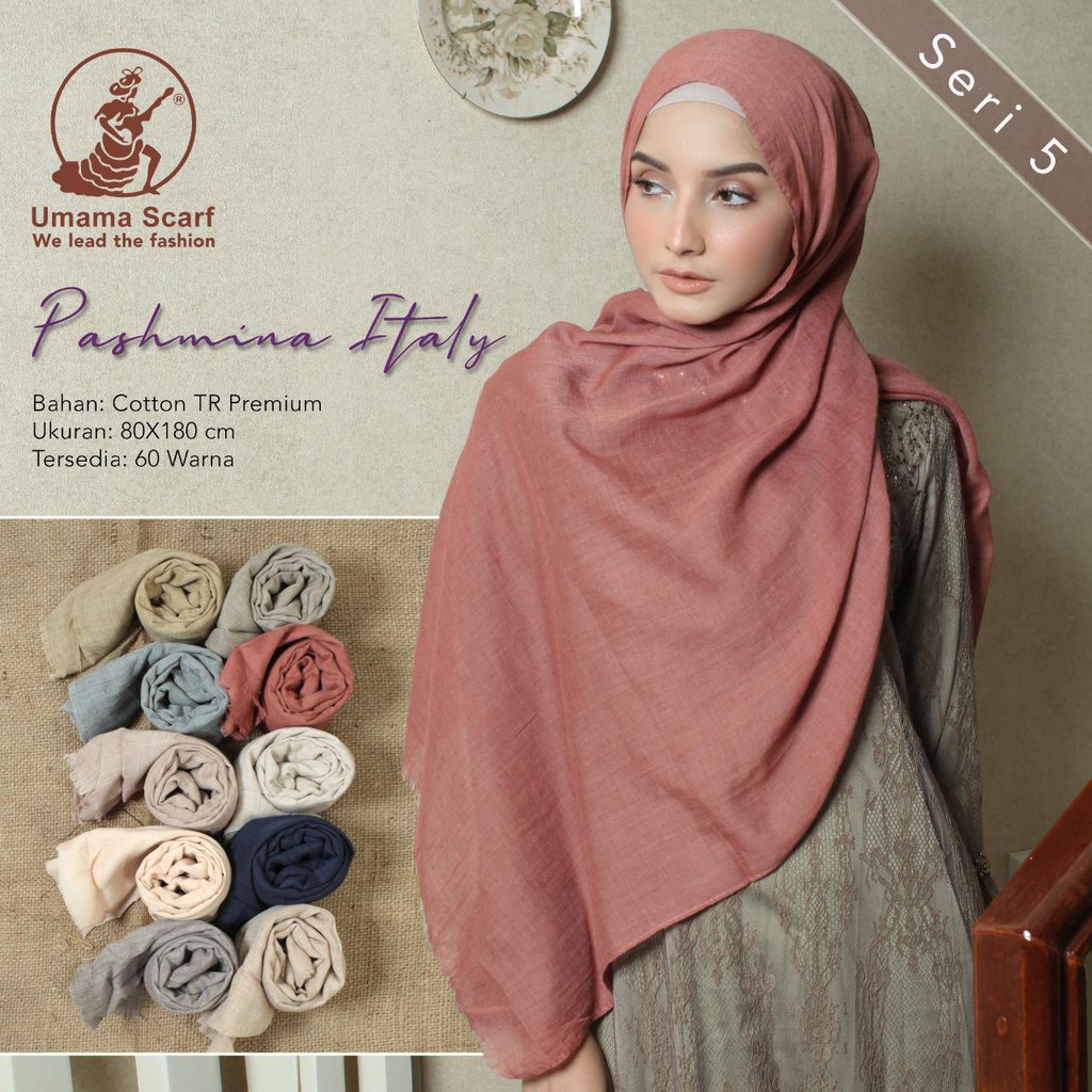 PASHMINA ITALY RAWIS KOMBI TEPI JAHIT KATUN BY UMAMA TERBARU L 175 x 70 COTTON PASMINA TERMURAH