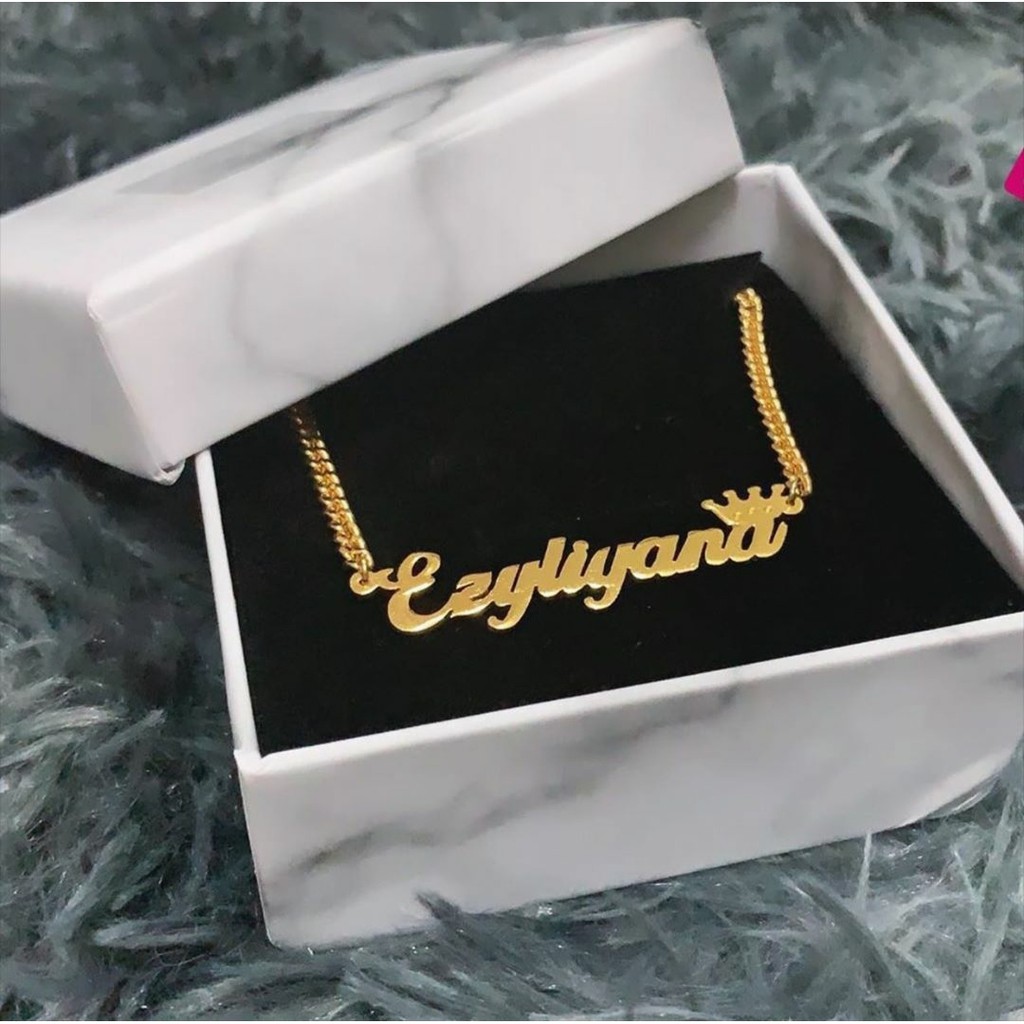 Kalung Liontin Custom Ukir Nama Lapis Emas