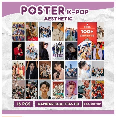 (16 PCS) Poster Dinding Aesthetic Kpop BTS BLACKPINK NCT SEVENTEEN TWICE TREASURE Hiasan Dinding A4 