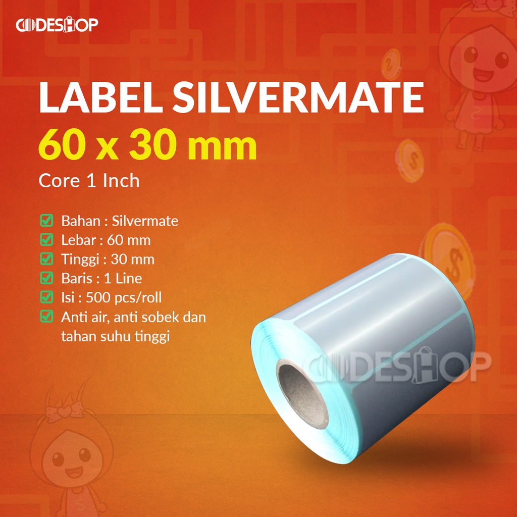 Label Barcode Silvermate 60 x 30 mm Stiker 1 Line isi 500 pcs