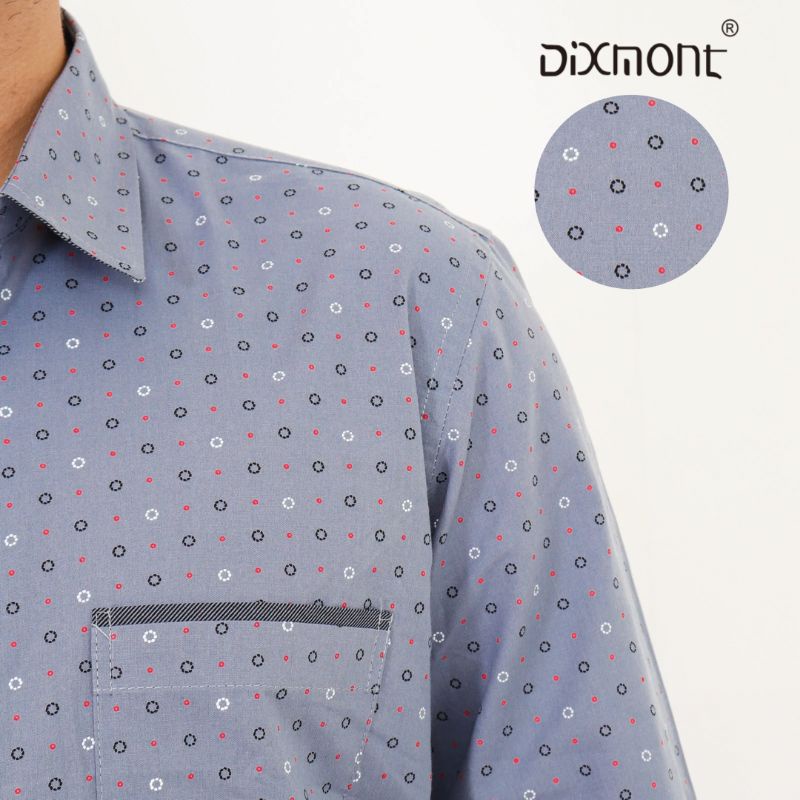 Dixmont Kemeja Pria Basic Formal Motif Lengan Panjang Hem ML00322