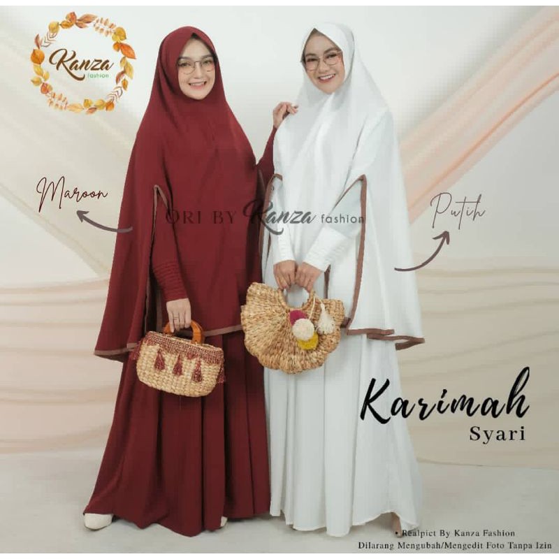Baju Gamis Syari Set Khimar KARIMAH ori by Kanza Free Cadar Polos