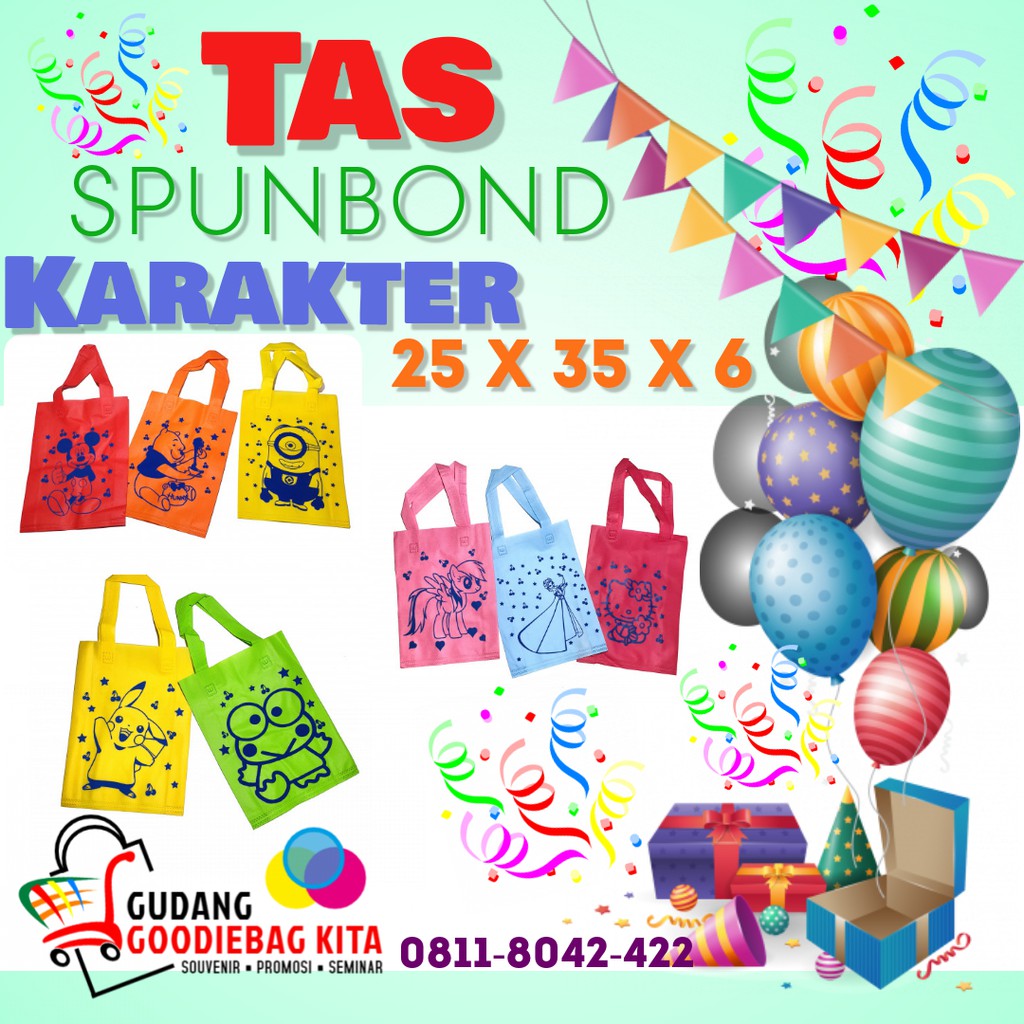 

[ HLS KARAKTER 25 X 35 ] TAS KAIN GOODIEBAG ULANG TAHUN KARTUN ANAK