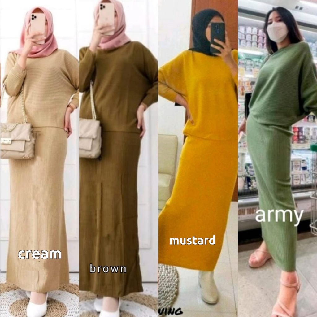 ONE SET BATWING DEWASA+ROK RAJUT PANJANG /ONE SET OUTHER KALONG LASPERAL-TERMURAH/atasan rajut wanit