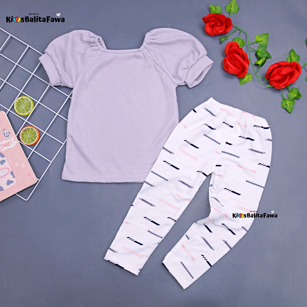 Setelan Mixed Bubble uk 2-5 Years / Setelan Anak Perempuan Blouse Lengan Balon Anak Legging Baby Terry Motif Tebal Sterch Balita 2-5 Tahun Babycinnamon