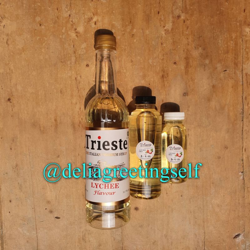 

Trieste sirup lychee flavored syrup leci repack 250ml 100ml