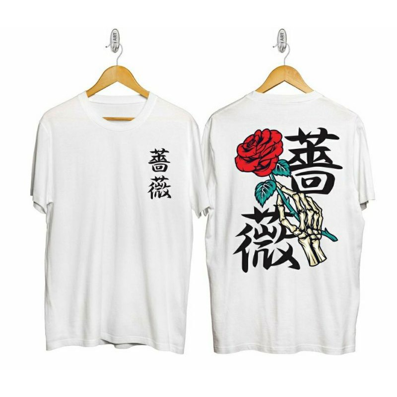 kaos pria/mawar tangan kanji putih/kaos distro/atasan pria