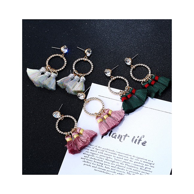 LRC Anting Tusuk Bohemia Round Shape Decorated Tassel Earrings