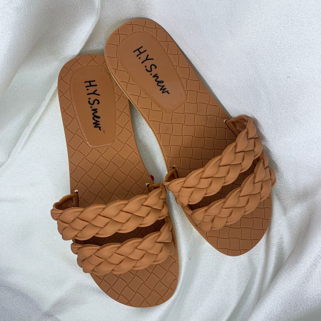 Sandal Wanita Terbaru 2022/Sendal Selop Anyam Jelly HYS New 2123/Teplek Karet Import