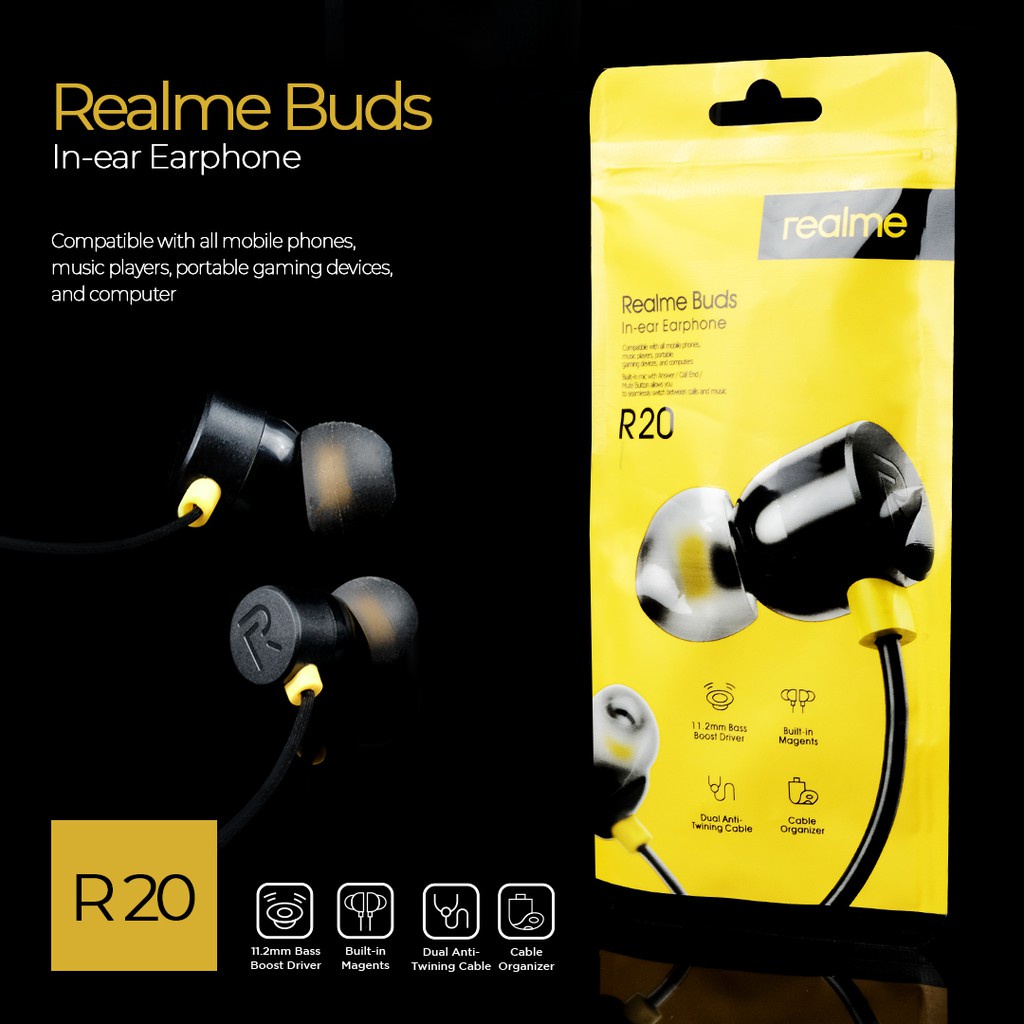 ⭐️ Jendela Kosmetik ⭐️ Handsfree Realme R20 / Headset Stereo Realme Buds R20 in Ear Earphone