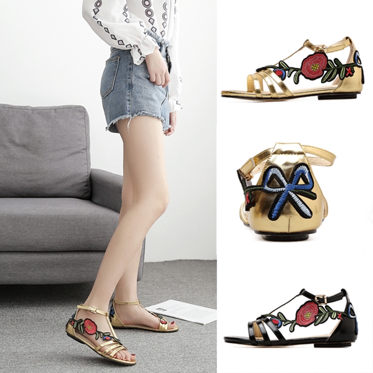  Sandal  Selop  Flat Platform Open Toe Aksen Bordir Bunga  