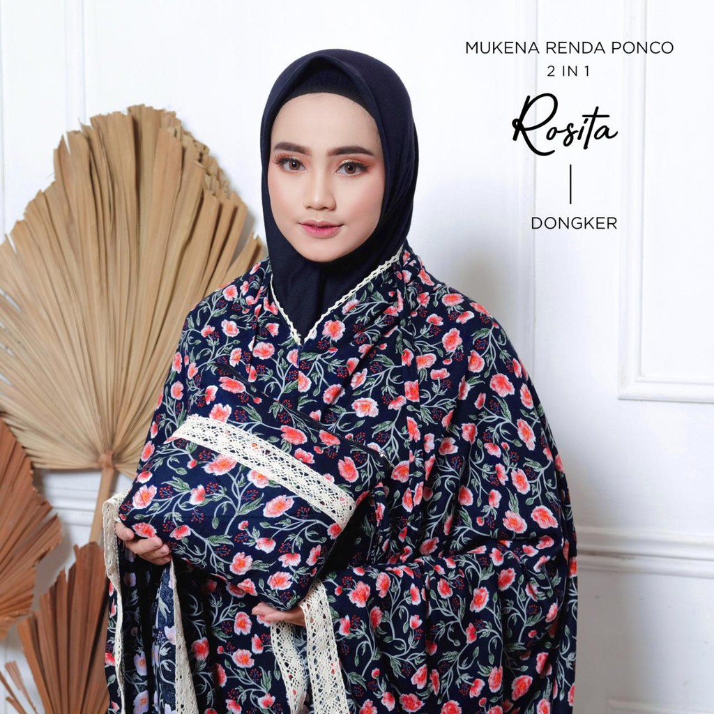 PUSAT MUKENA TASIK - MUKENA DEWASA RAYON RENDA PONCO 2 IN 1 ROSITA