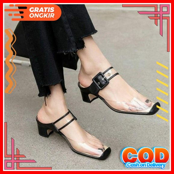 Sepatu Hak Tinggi Wanita Zr Diamond Strap High Heels 7Cm Premium Import Hitam Black Hijau Muda Mint 