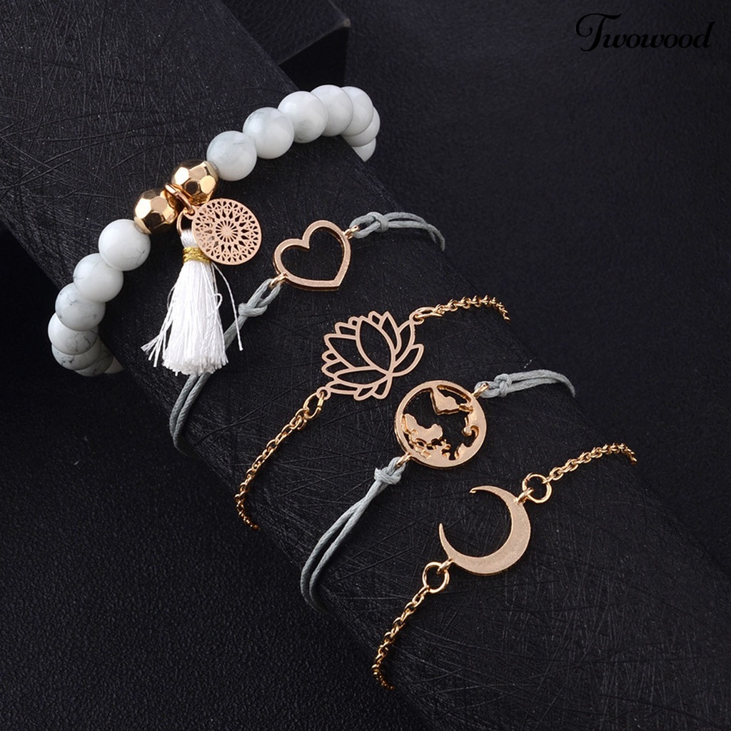 5pcs Gelang Gaya Bohemian Adjustable Stackable Untuk Wanita