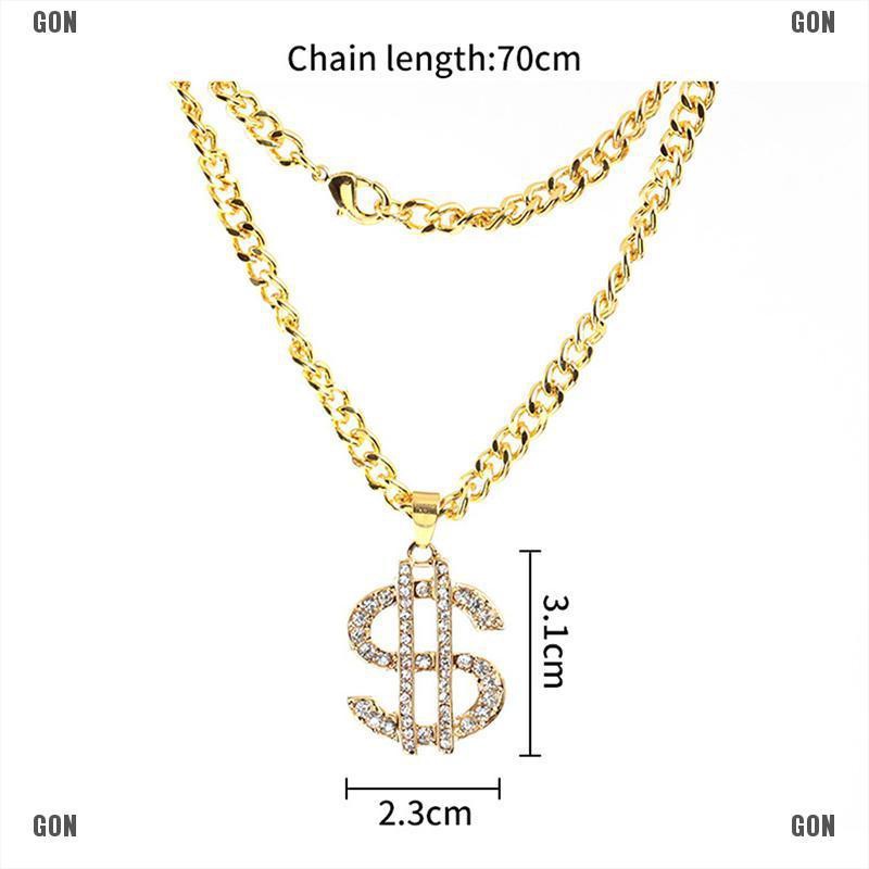 Kalung Liontin Bentuk Dollar Lapis Emas Aksen Kristal Gaya Hip Hop