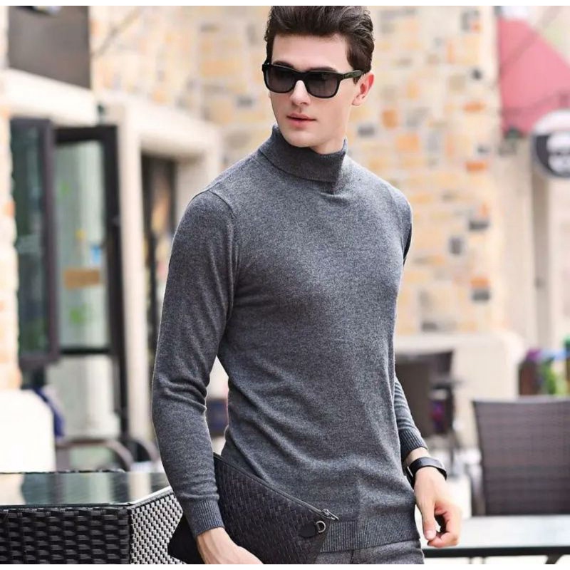 KAOS TURTLENECK PRIA LENGAN PANJANG POLOS TURTLE NECK KOREAN STYLE LEHER TINGGI / KAOS KERAH TINGGI