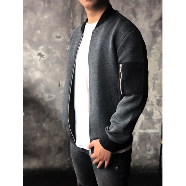 JAKET MURAH COCOK LEBARAN HARI RAYA / SPAO Bomber Jacket For Men - Dark Grey