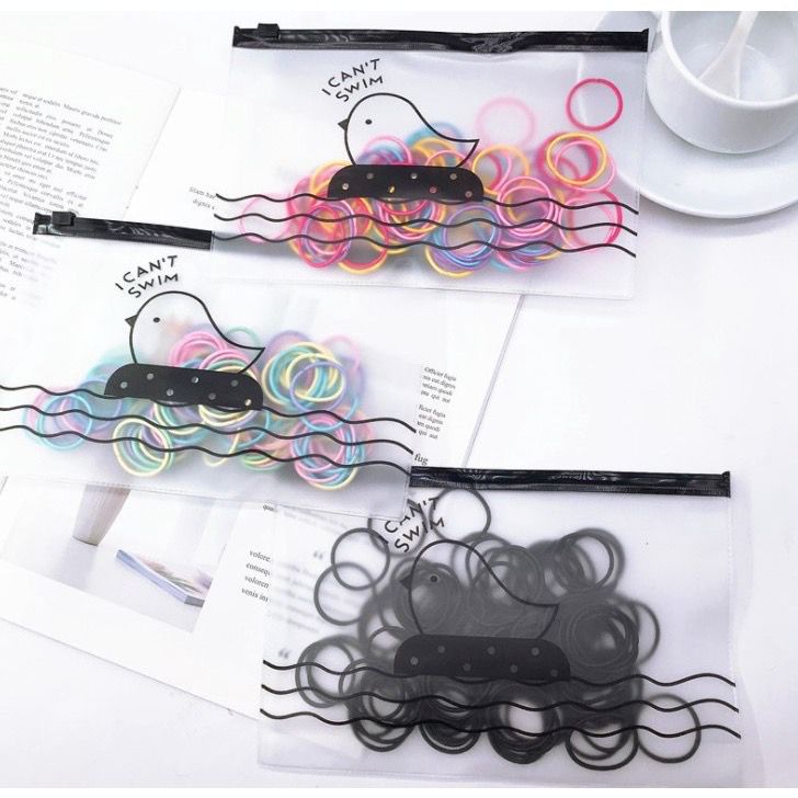 DC - 100PCS IKAT KARET RAMBUT ELASTIS WARNA POLOS GAYA KOREA UNTUK ANAK &amp; WANITA