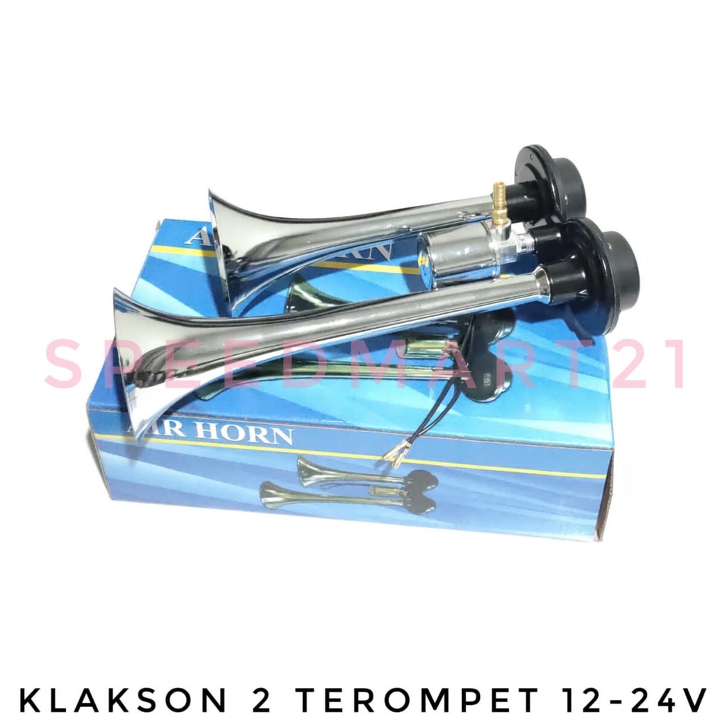 KLAKSON ANGIN 2 CORONG TEROMPET/AIR HORN OTOMATIS UNTUK MOBIL & TRUCK 12 - 24 Volt