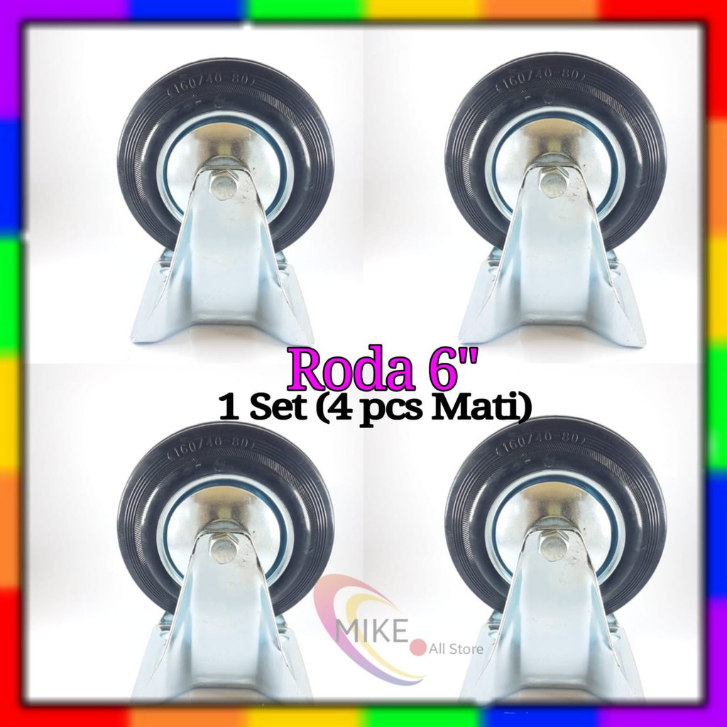 Roda Troli 6" 1set(4 pcs Mati) Roda Karet 6inchi etalase 6 inch Troly