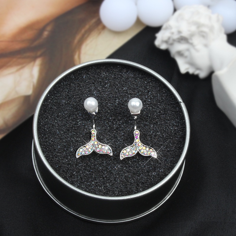 Ekor putri duyung anting-anting perempuan Korea temperamental mutiara stud anting-anting sederhana f