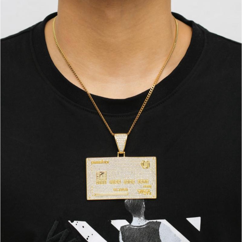 Kalung Liontin Kartu Visa Glossy Gaya Hip Hop Untuk Pria