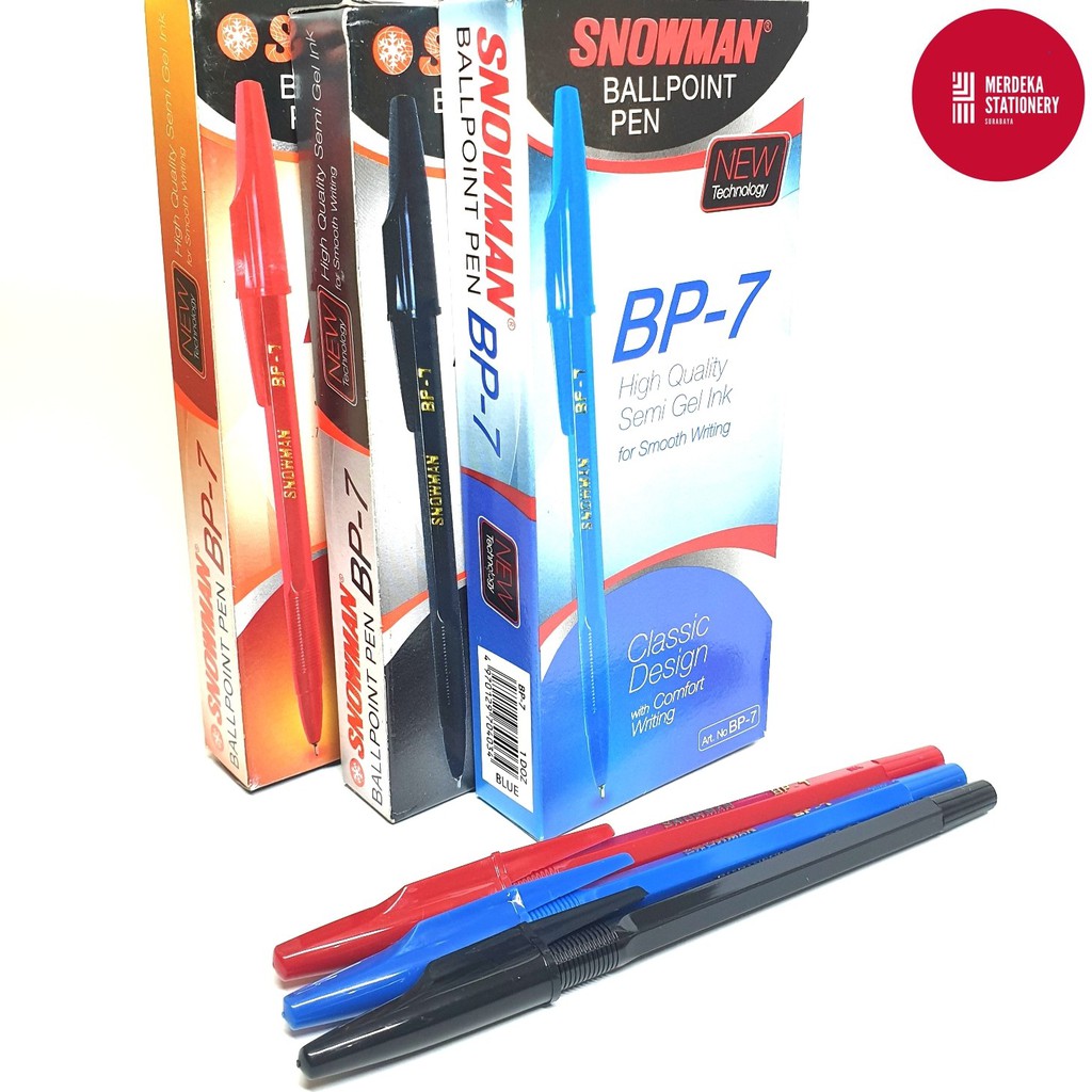 

(ISI 12)Pulpen/Bolpen/Ballpoint Snowman BP-7/BP7(HITAM/MERAH/BIRU) 0.5mm