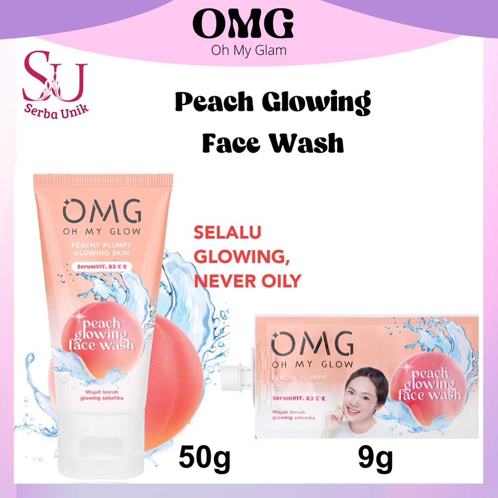 OMG Oh My Glow Peach Glowing Face Wash 9g &amp; 50g | Pembersih Wajah