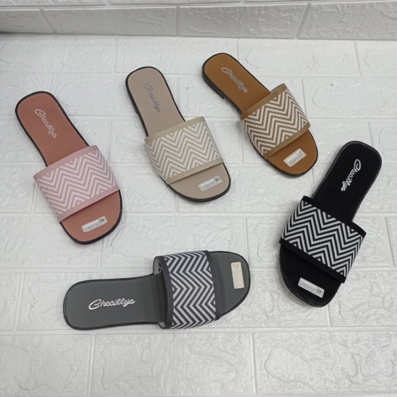 sendal selop wanita teplek karet bahan kain 37-40