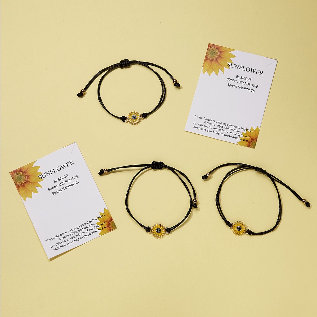 2pcs / set Gelang Tangan Tali adjustable Motif Bunga Matahari / daisy Untuk Perhiasan Wanita / Pasangan