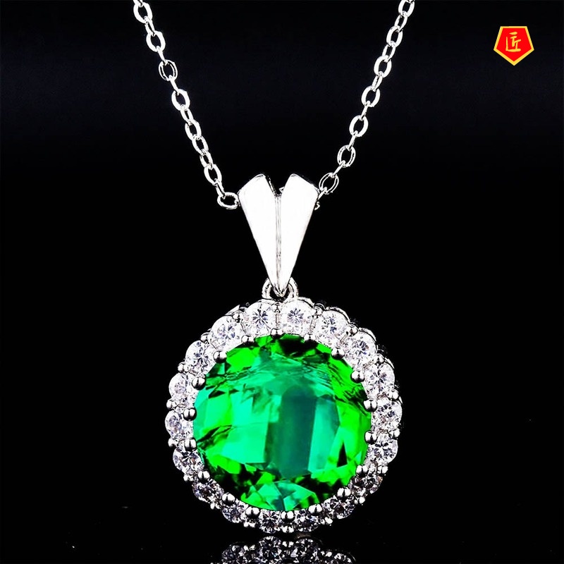 [Ready Stock]Colored Gems Pendant European and American Luxury Emerald Zircon Necklace for Women