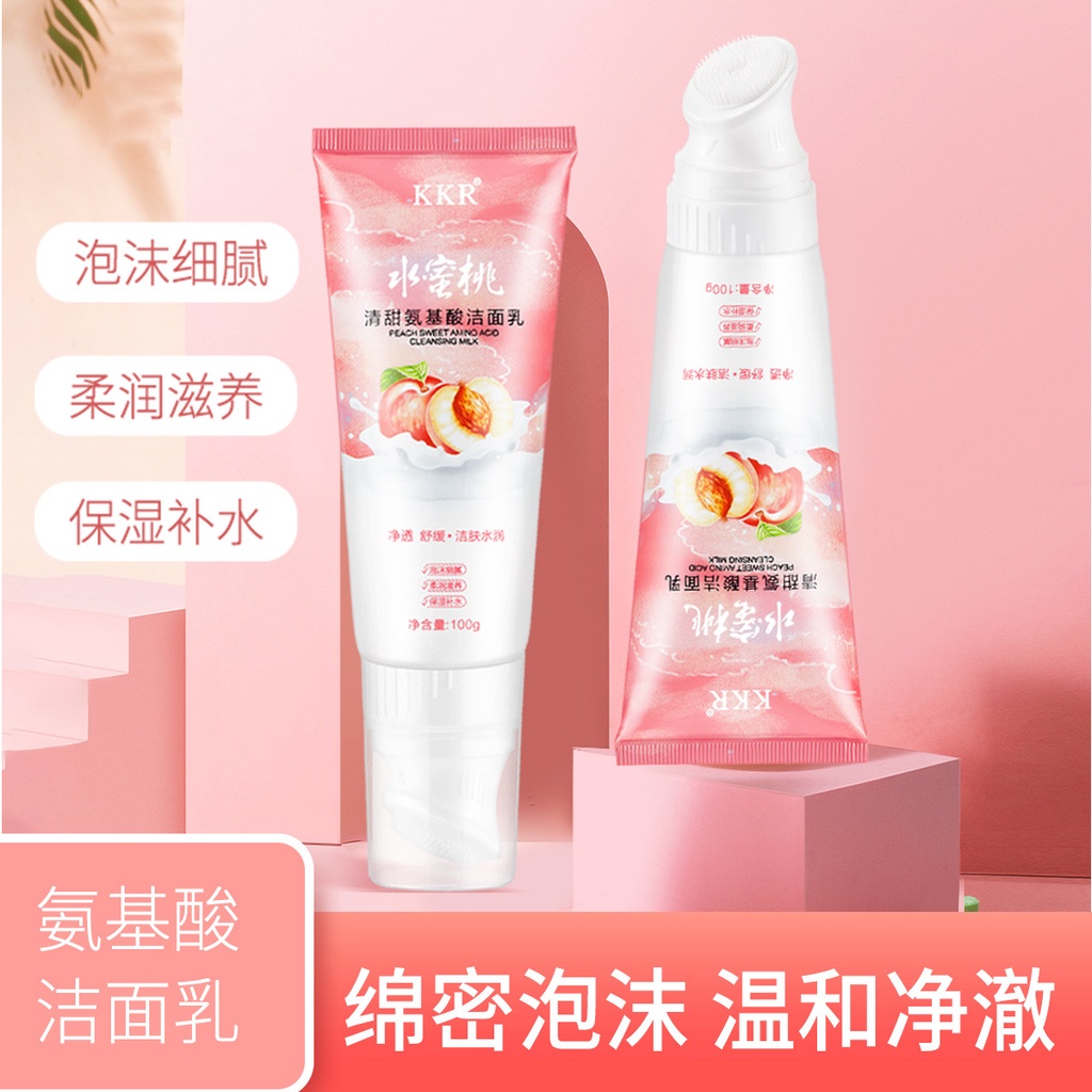 PEACH SWEET AMINO ACID CLEANSING MILK DENGAN KUAS SILIKON / FACIAL WASH /FACIAL CLEANSER 100ml