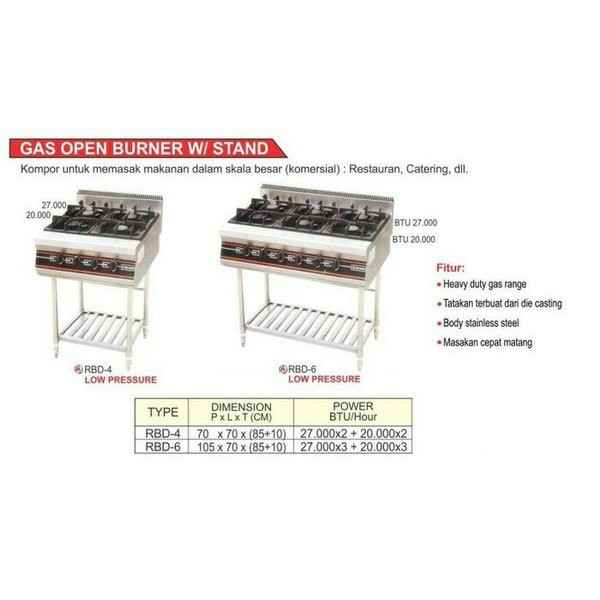 GETRA Gas Open Burner W/ Stand RBD-4 Kompor Gas 4 Tungku Resto