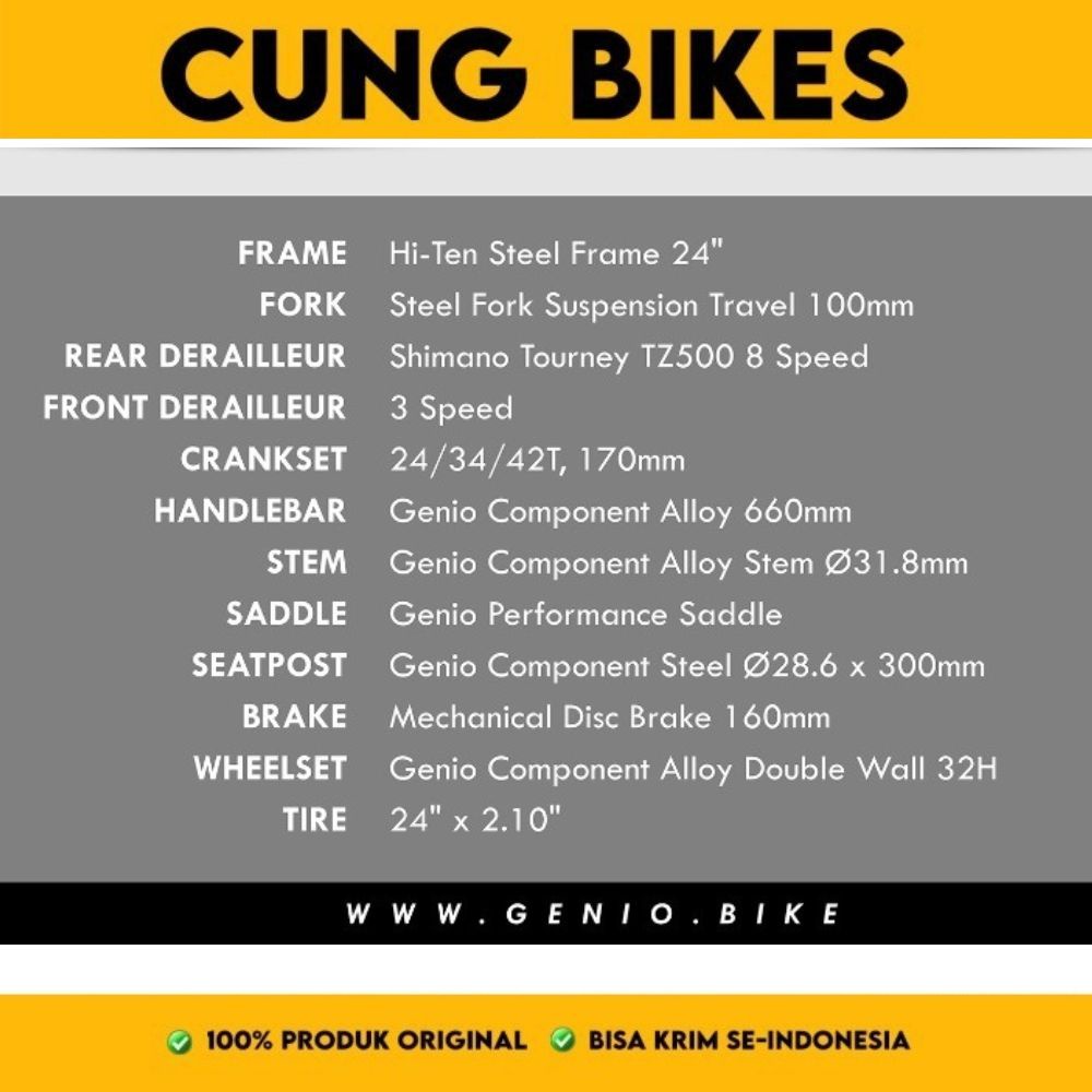 GENIO M 341 SEPEDA GUNUNG MTB 24 INNER CABLE 3 X 8 SPEED by UNITED