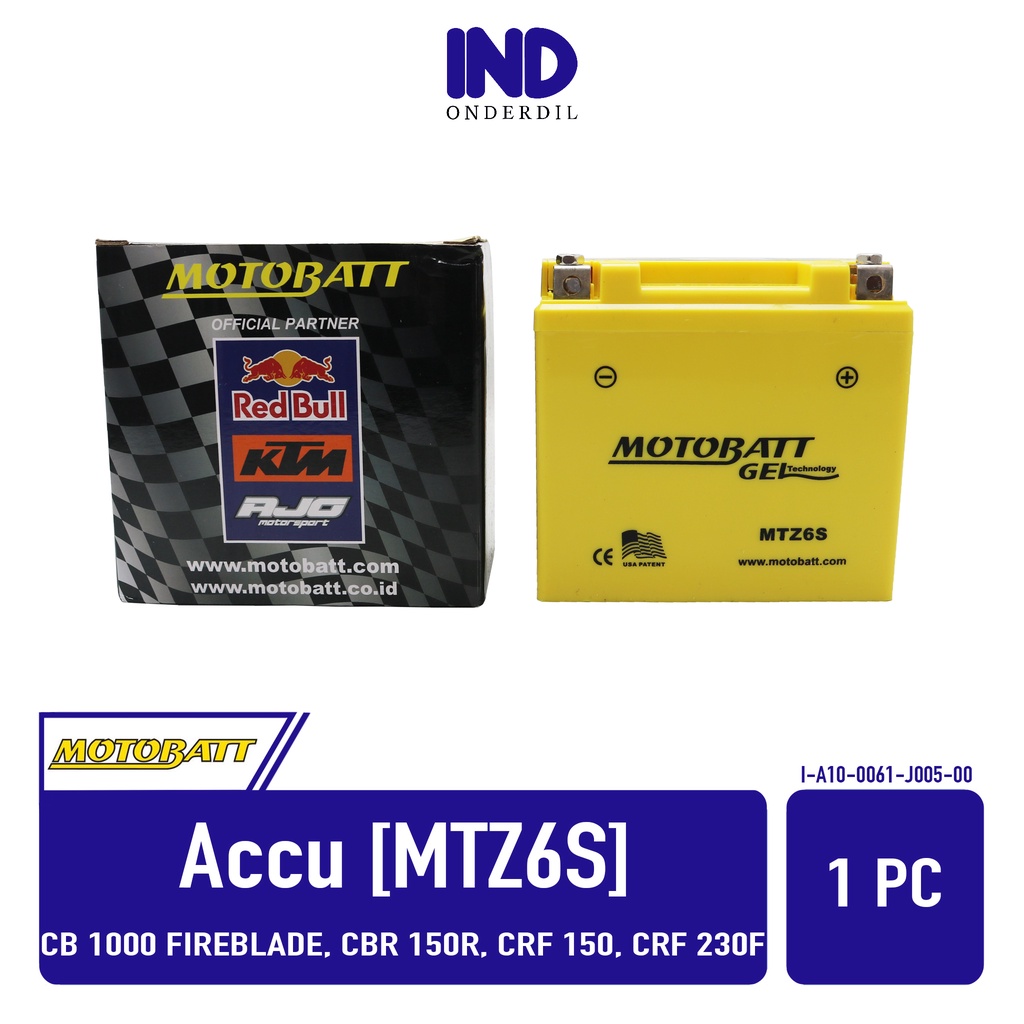 Aki-Accu-Acu Battery-Batre Kering-Gel Merk Motobatt MTZ6S 5 aH-5aH CBR 100-150R/PCX 150/Sonic 150/Vario 125-150/KLX 150/Satria FU 150/Nmax-N Max 150/GSR-GSX