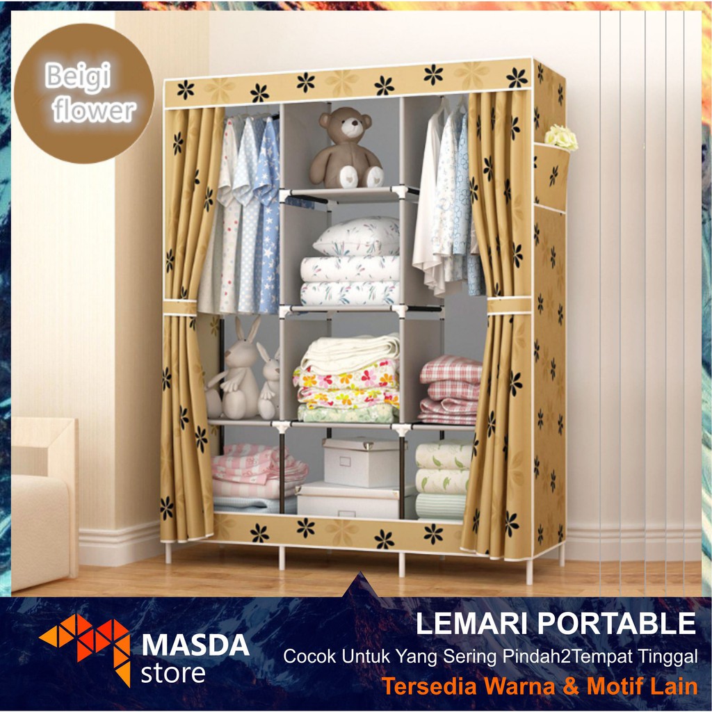 Lemari Rak  Baju  Pakaian Kain Portable Minimalis  Bongkar Pasang Lipat Rakit Murah polos besar 