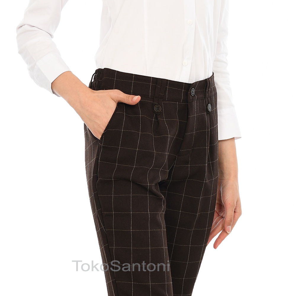 Celana Panjang Wanita Kotak Celana Baggy Kotak Wanita Baggy Pants Jumbo Wanita Celana Tartan Wanita Celana Bagy Pants Plus Size Wanita Kantor Celana Kerja Wanita