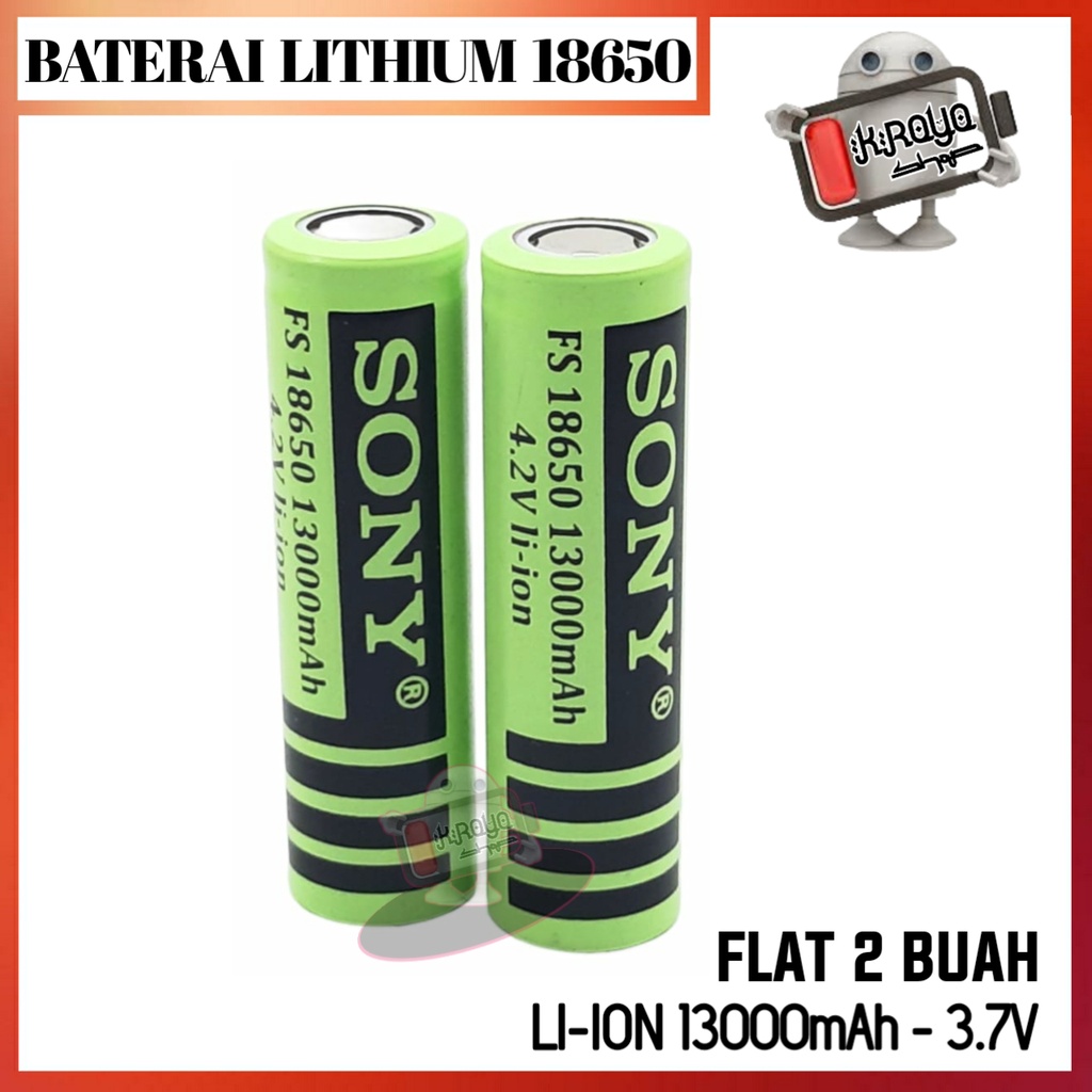 Baterai 18650 Rechargeable/Cas Li-ion 4.2volt-13000mAh Warna Hijau Isi 2pcs Flat Top