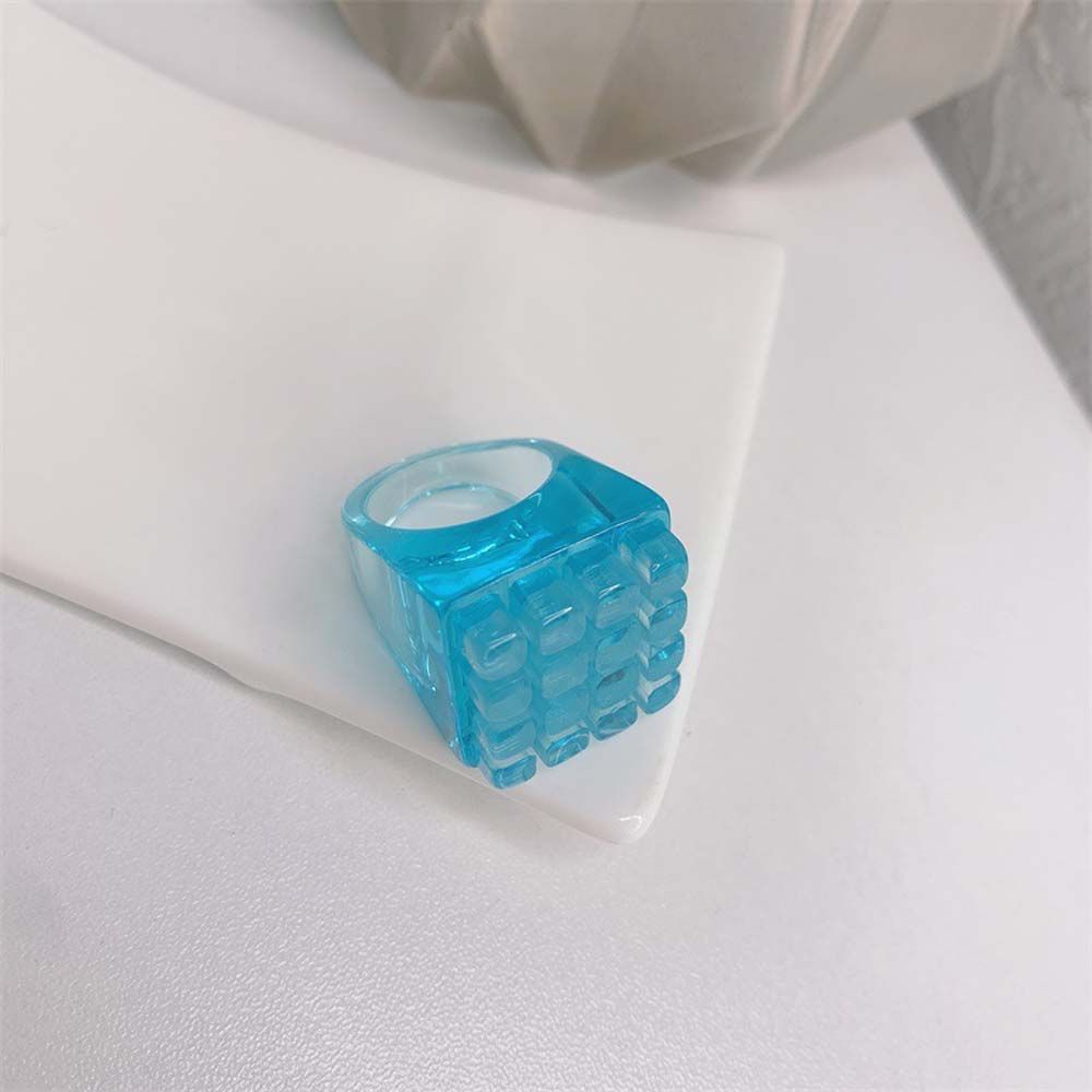 Needway  Cute Resin Ring Trendy Acrylic Transparent Finger Rings Korean Personality Funny Square Girls Lattice Fashion Jewelry/Multicolor