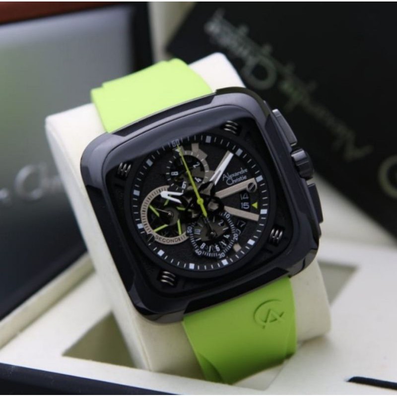 JAM TANGAN PRIA ALEXANDRE CHRISTIE AC 6577 LIGHT GREEN BLACK ORIGINAL