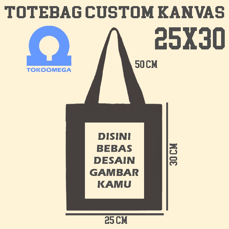 Omegabag Totebag Custom Kanvas Hitam Premium 25x30