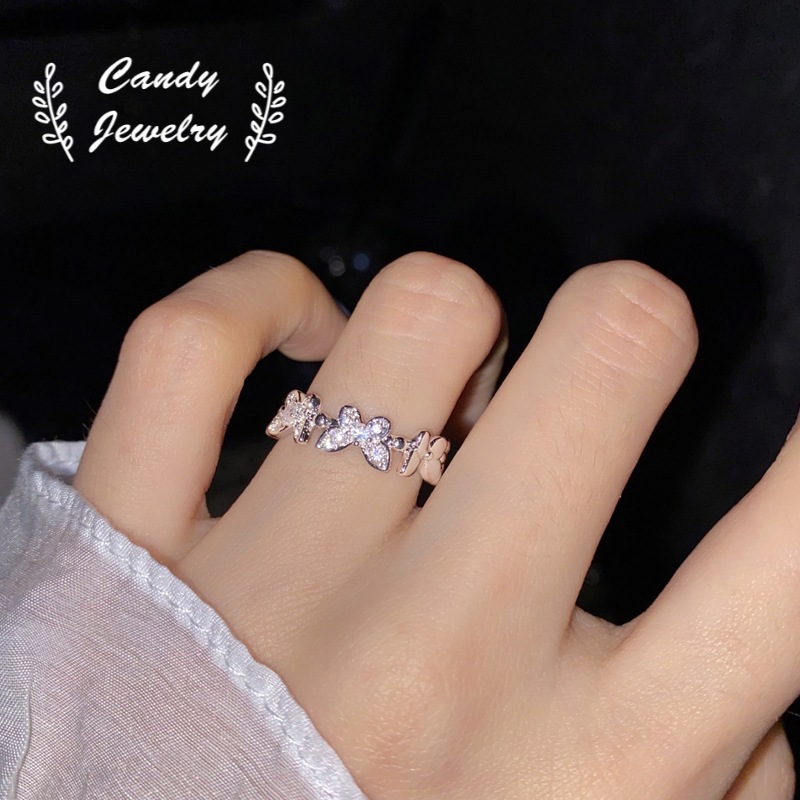 Cincin Model Terbuka Desain Kupu-Kupu Aksen Kristal Berlian Gaya Korea Untuk Wanita