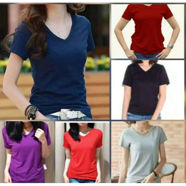 VARIAN 02 - KAOS POLOS | KAOS LENGAN PENDEK CEWEK | KAOS POLOS BAHAN SPANDEK | KAOS V-NECK