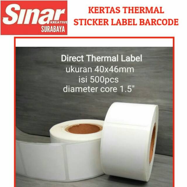 

KERTAS THERMAL LABEL STICKER BARCODE 5 ROL SIZE 40x46mm - ISI 500 PCS - 1 Line