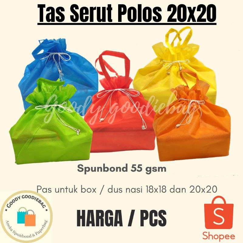 Tas Serut Polos Spunbond Box Nasi Kotak 20x20 Souvenir Hajatan Syukuran Tahlilan Besek Murah