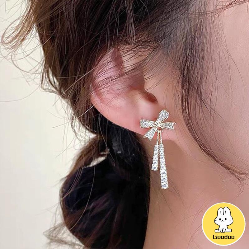 Elegan Berlian Mutiara Fashion Sederhana Temperamen Wanita Anting Rumbai Panjang -Doo