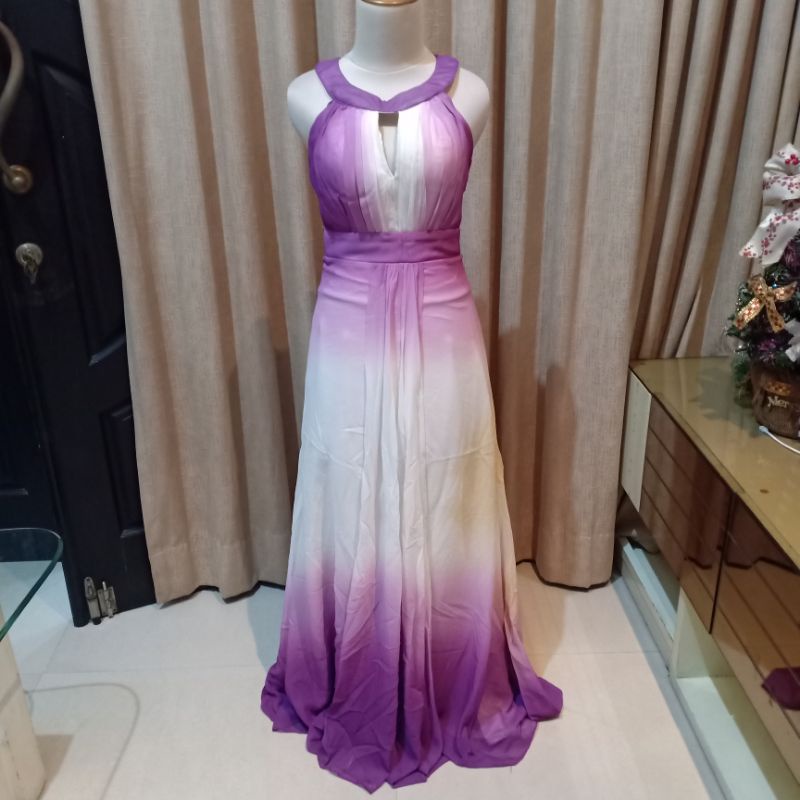 NEW long maxi dress wanita gradasi putih ungu alexis S gaun pesta cewek gown sifon M MEWAH party
