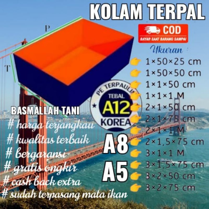 Kolam Terpal ikan 200x100x100 ketebalan type A12 KOREA